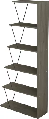 Raft librash MINI TARS FH2241.13, melaminë gri ulliri, shufra metali të zeza, 65x22-24x146H cm