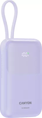 Power bank CANYON OnPower 101 10000 mAh PD 22.5W me kabllo Type-C të integruar, vjollcë