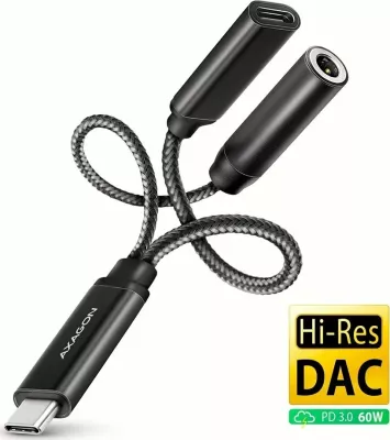 Adapter USB-C Axagon ADA-HCPD, Jack 3.5mm + USB-C PD 60W, i zi