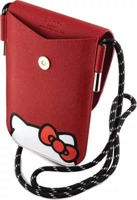 Mbështjellës Hello Kitty Leather Hiding Kitty Cord për celular, lëkurë artificiale, e kuqe