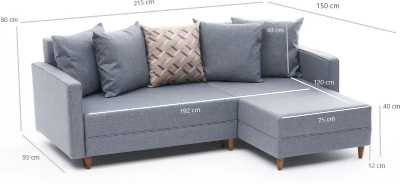 Kënd-sofa krevati Atelier del Sofa, Aydam, këndi djathtë, ngjyrë kaltër