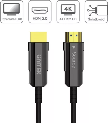 Kabllo HDMI optik UNITEK C11092ASL01-15M, 15m, 4K 60Hz, E zezë