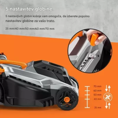 kositëse bari elektrike VONHAUS 3500359 1800W, gjerësi prerjeje 43 cm, thes 52 L, kabllo 12 m, mulching, gri/zezë me portokalli