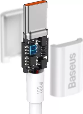 Kabllo Baseus Superior USB-C/USB-C, 1m, 100W, e bardhë