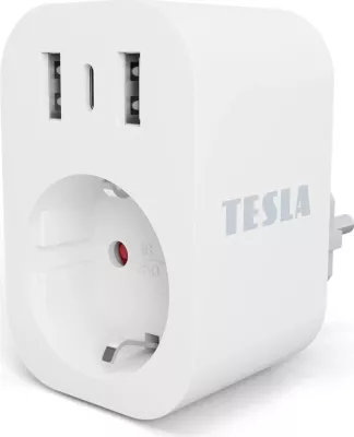 Priza inteligjente Tesla TSL-SPL-SP300-3USB, me 3 USB, e bardhë