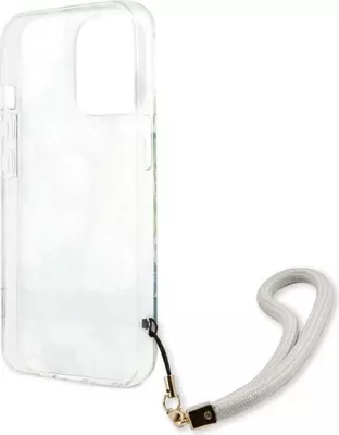 Mbështjellës Guess Flower Strap për iPhone 13 Pro Max 6.7", i gjelbër me lule dhe rrip dore