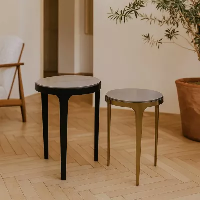 Set tavolinash anësore STICKS, 2 copë, e bardhë, e zezë, ari, 37x37x54.5cm