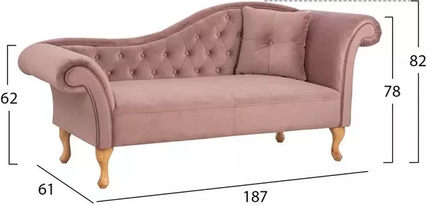 Shezlong dusty pink kadife FH3008.05 krah i djathtë 187x61x82cm