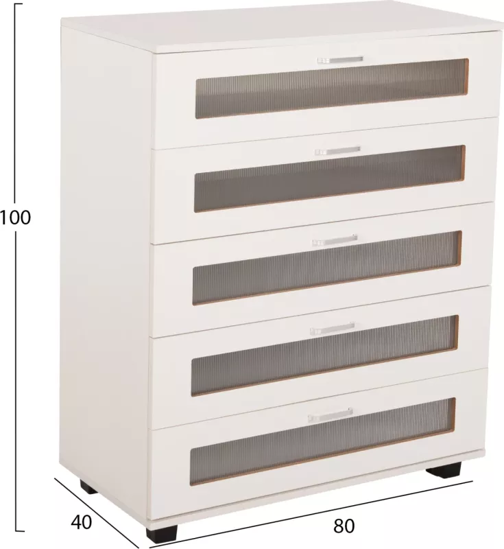 Komodinë THORGAN FH9881.03 melaminë e bardhë-5 sirtarë 80Χ40Χ100Hcm