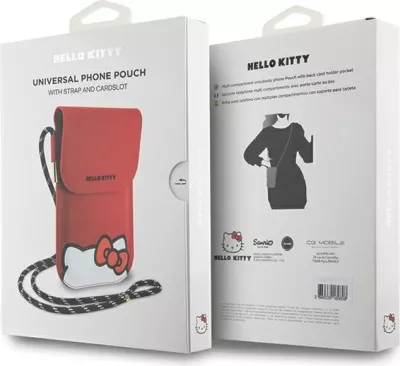 Mbështjellës Hello Kitty Leather Hiding Kitty Cord për celular, lëkurë artificiale, e kuqe