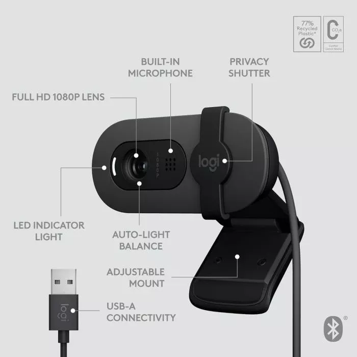 Webcam Logitech Brio 105 Full HD 1080p USB-A me shutter privatësie, e zezë thumbnail 4