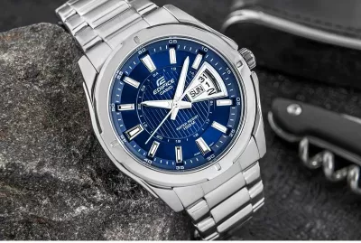 Orë dore për meshkuj CASIO, argjendtë me blu