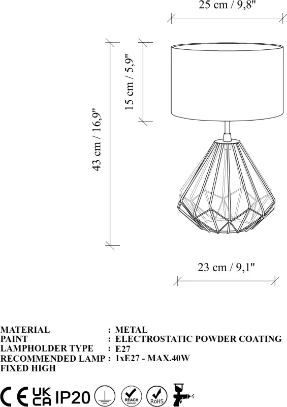 Set llamba tavoline Opviq, Diamond, 2 copë, S-708, ngjyrë e zezë
