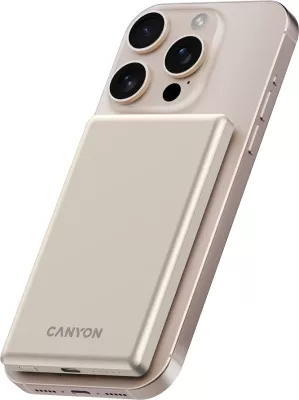 Power bank CANYON OnPower 505 5000 mAh PD 20W MagSafe magnetik ultra i hollë, beige