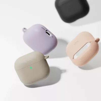 Mbështjellës silikoni Ringke për Apple AirPods 4, Bezhe, me karabiner