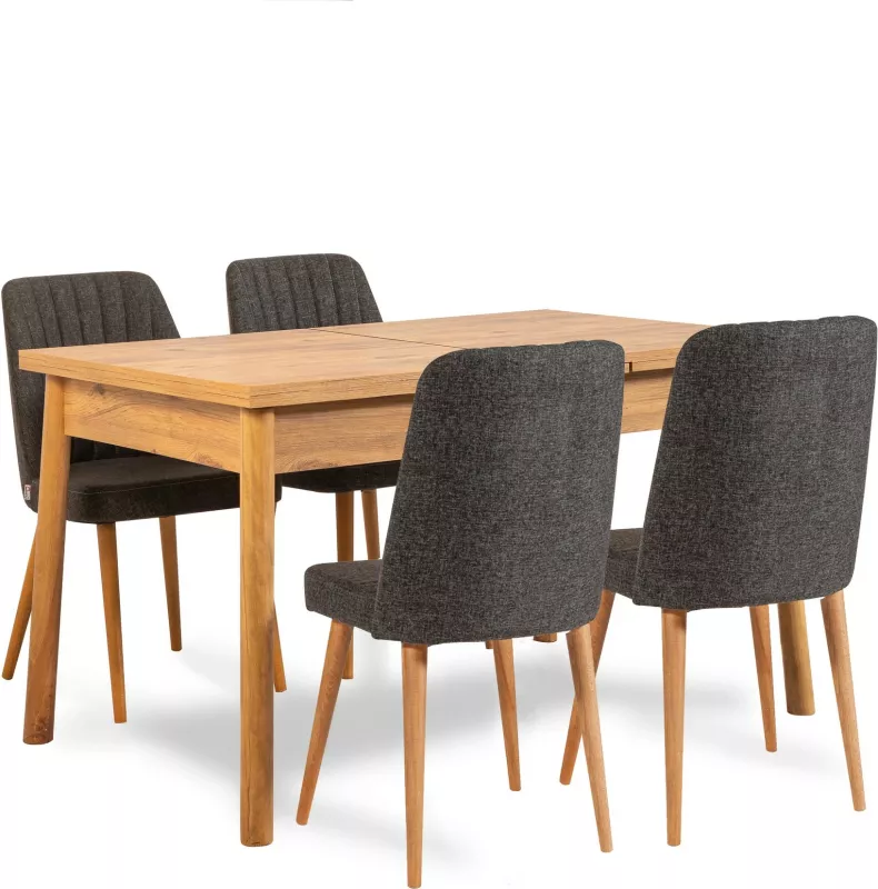 Set tavolinë me karrige për ngrënie, i zgjatshëm, Hanah Home, Santiago, ngjyrë Atlantic Pine dhe antracit, 5 copë