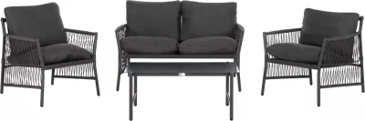 Set lounge për jashtë, 4 ulëse, DEANDRA FH6507.01, metal & jastëkë, ngjyrë gri