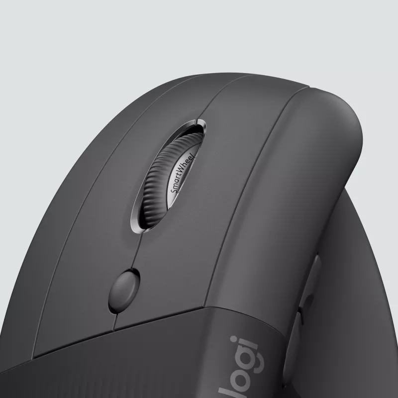 Maus Logitech Lift Vertical Ergonomic për Biznes, Majtas, Dizajn Vertikal, RF Wireless + Bluetooth, 4000 DPI, Grafit