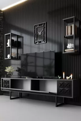 Set mobiljesh për dhomë dite Skye Decor, linjë e zezë, anthracite, e zezë