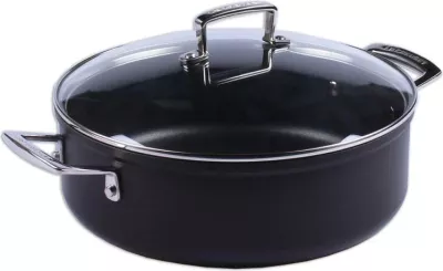 Sauteuse jo-ngjitëse Le Creuset 51113280010500 28 cm me kapak qelqi, e zezë