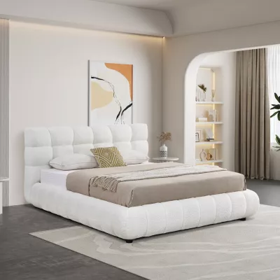 Krevat dopio me hapësirë për depo, pëlhurë chenille e bardhë, SOMNIUM CD725.02, dyshek 160x200cm