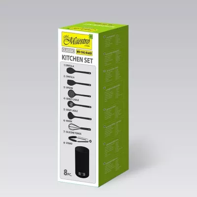Set veglash kuzhine Maestro MR-1542-BLACK, 8 pjesë, Silikon, Zi
