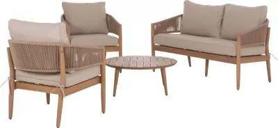 Set lounge për jashtë, 4 pjesë, KANU, dru akacie, kornizë metalike, litar, bezhë, FH6416