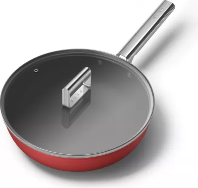 Wok SMEG CKFW3001RDM 30cm, 5.2L, alumini, dorezë inoksi, e kuqe