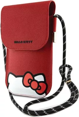 Mbështjellës Hello Kitty Leather Hiding Kitty Cord për celular, lëkurë artificiale, e kuqe