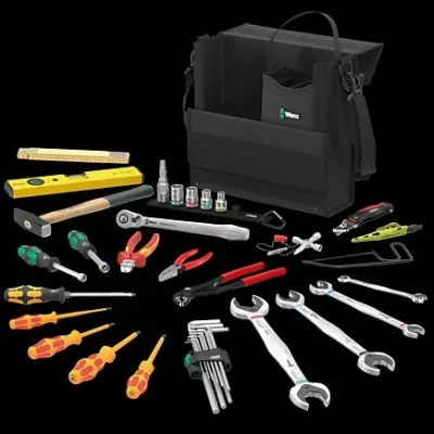 Set veglash Wera 2go SHK 1, çekiç, kaçavida, çelësa, darë, çantë, e zezë