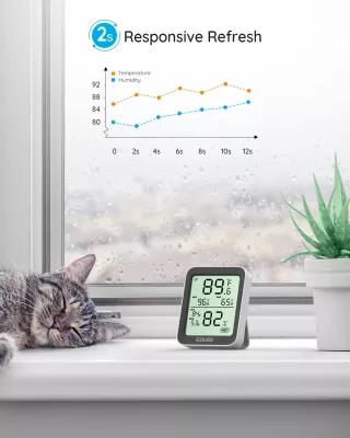 Termometër-higrometër Bluetooth Govee H5075, ekran LCD, memorie 20 ditë, bardhë/zi