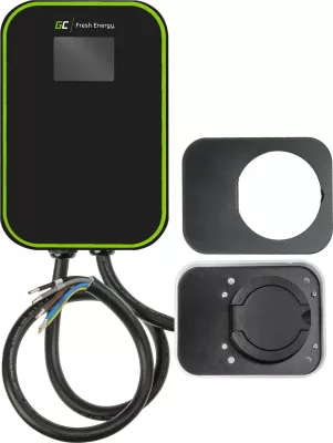 Karikues wallbox për veturë elektrike Green Cell PowerBox RFID, Type 2, 22 kW, 32A, 3-faz, i zi