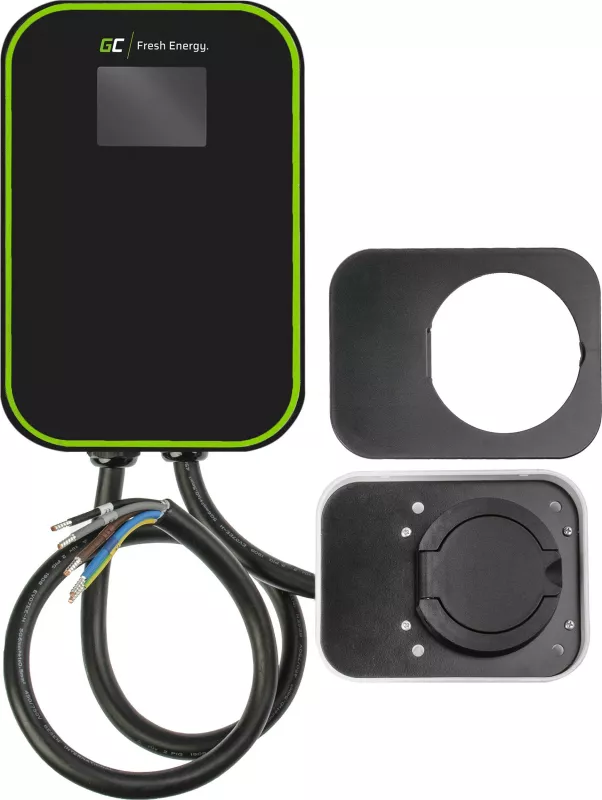 Karikues wallbox për veturë elektrike Green Cell PowerBox RFID, Type 2, 22 kW, 32A, 3-faz, i zi