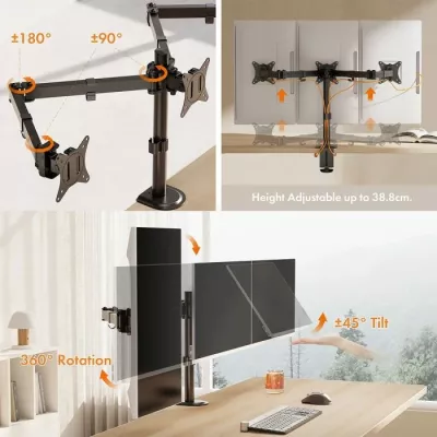Mbajtëse tavoline për 3 monitorë VONHAUS 3000474 deri 27\", VESA 75x75/100x100, e zezë