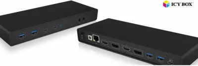 Stacion docking USB-C ICYBOX IB-DK2245AC, dual 4K/5K, 65W Power Delivery, Gigabit LAN, i zi, set me adapter rryme dhe kabllo