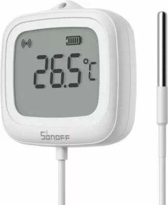 Sensor temperature ZigBee SONOFF SNZB-02LD, LCD 2.2\", IP65, sondë 1.5 m, i bardhë