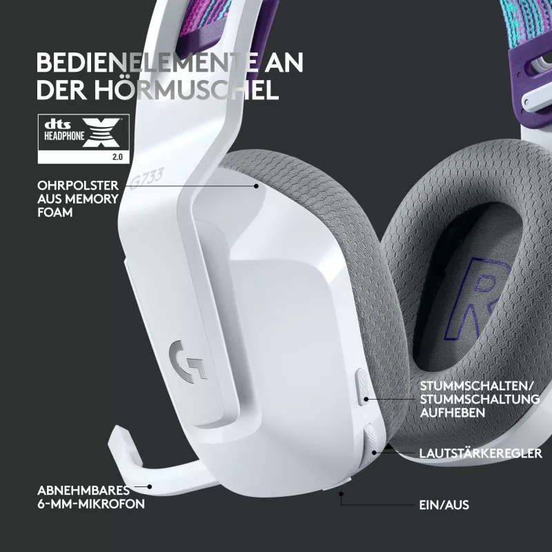 Kufje gaming Logitech G733 LIGHTSPEED, Wireless, RGB, të bardha