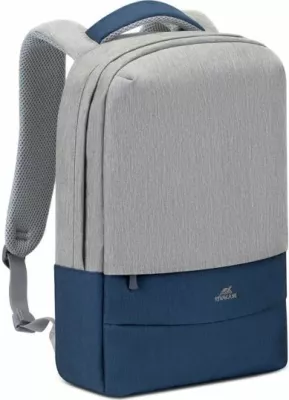 Çantë shpine për laptop RivaCase Prater 7562 15.6\" me portë USB, repelente ndaj ujit, gri/blu e errët