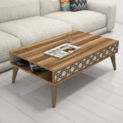 Tavolinë kafeje melamine FH9499.03 ngjyrë arre me anë kremi 105x60x36.6H cm