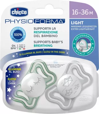 Qetësues silikoni Chicco PhysioForma Light Calming Lumi 2 copë