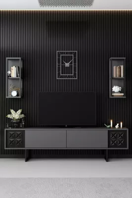 Set mobiljesh për dhomë dite Skye Decor, linjë e zezë, anthracite, e zezë