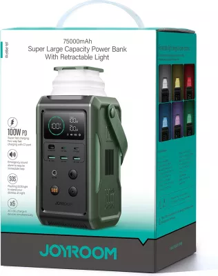 powerbank Joyroom JR-PBF10 75000mAh 100W 3x USB-C 3x USB-A me elektrik palosës dhe dorezë, e gjelbër