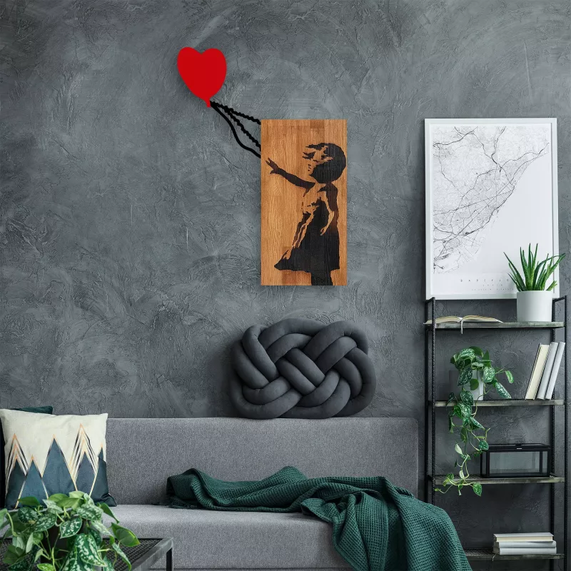 Aksesor dekorativ prej druri për mur, Wallity Banksy - 15, ngjyrë arre dhe e zezë, 83x60cm