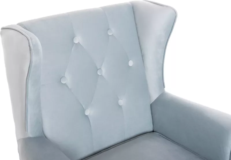 Bergere BRANDON, kadife baby blue, këmbë druri natyral, FH3073.31, 82,5x80x104 cm