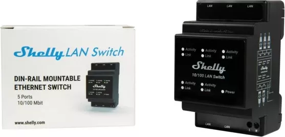 Switch Shelly LAN, Smart switch, Plastikë, E zezë, DIN-rail, LED, 110 - 240 V