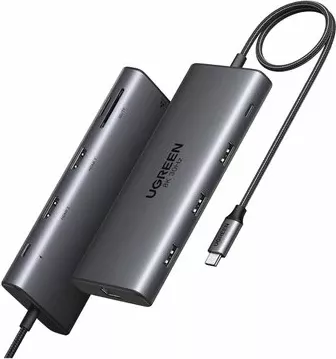 Hub USB-C Ugreen CM639, 2x HDMI 4K@60Hz, 3x USB-A 3.0, RJ45, SD/TF, USB-C PD 100W, gri