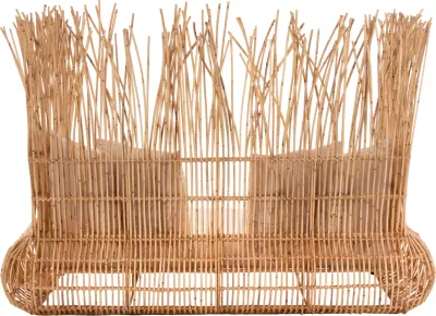 Divan për jashtë ZEPHYR FH5988 kallamishte rattan natyrale-set jastëkësh në bezhë 200x120x142Hcm