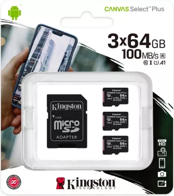 Kartelë microSDXC Kingston 64GB Canvas Select Plus, 100 MB/s, e zezë