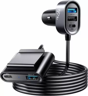 Karikues veture Joyroom JR-CL05 72W 5 porta (3x USB-A + 2x USB-C) 3A, kabllo 1.5m, e zezë