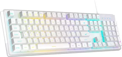 Set tastierë + maus MageGee K1, me kabllo, RGB, 104 taste, DPI 3200, Bardhë